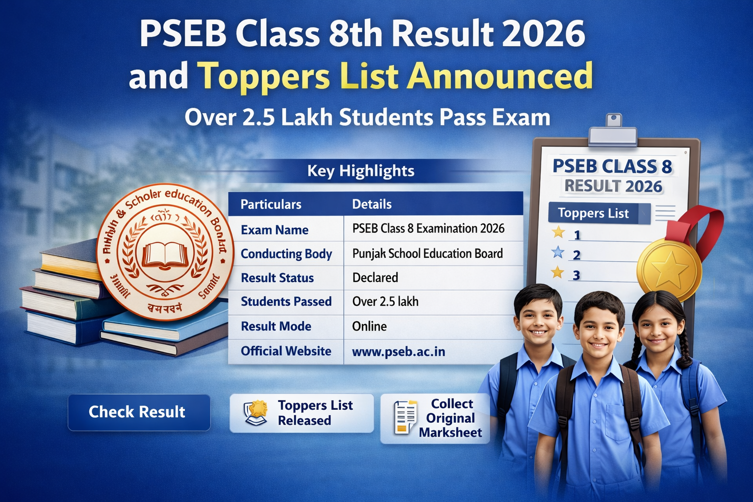 PSEB Class 8th Result 2026